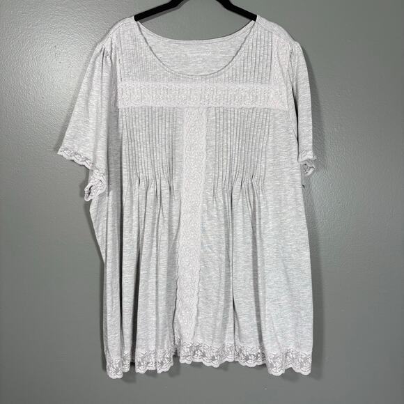 Woman Within Gray Lace Trim Cottage Boho Top - 26/28 (2X) - Women's Plus Size - Picture 1 of 6